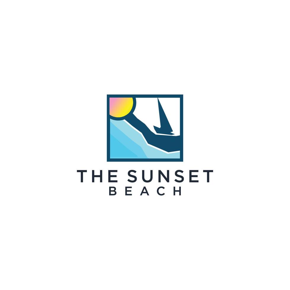 zonsopkomst met strand oceaan zee water logo icoon vector