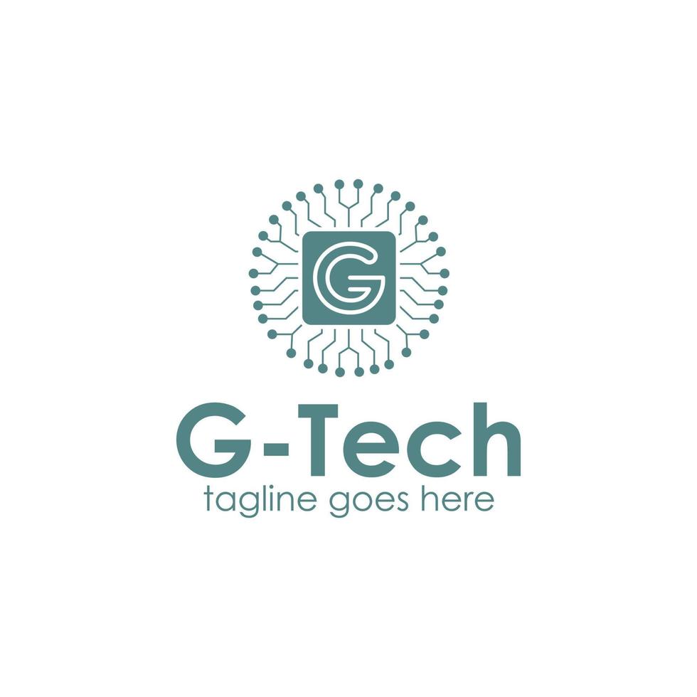 g-technologie logo ontwerp sjabloon met tech icoon en computer. perfect voor bedrijf, bedrijf, mobiel, app, technologie, enz vector