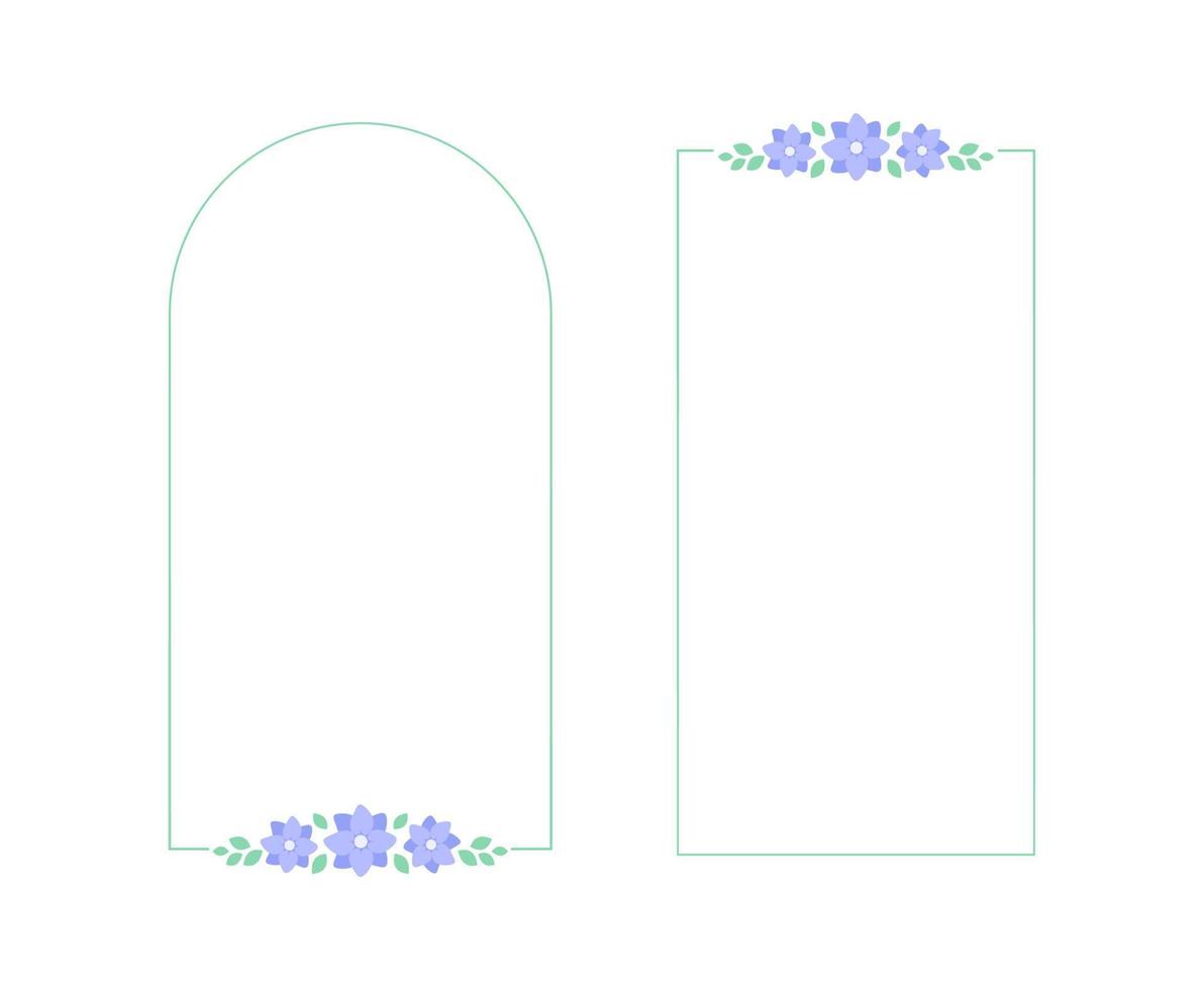 bloemen pastel clematis boog kader. botanisch bloem grens vector illustratie. gemakkelijk elegant romantisch stijl voor bruiloft evenementen, tekens, logo, etiketten, sociaal media berichten, enz.