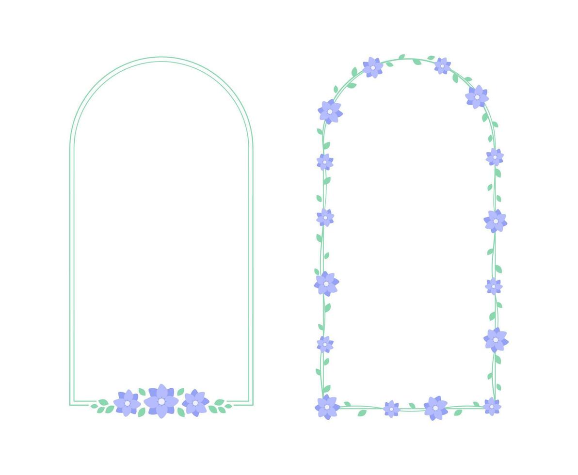 bloemen pastel clematis boog kader set. botanisch bloem grens vector illustratie. gemakkelijk elegant romantisch stijl voor bruiloft evenementen, tekens, logo, etiketten, sociaal media berichten, enz.