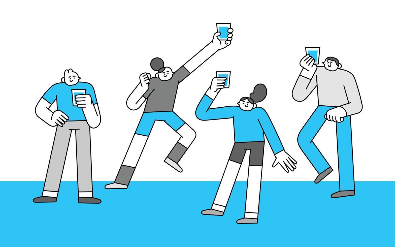 reeks van mensen Holding glas van water hand- getrokken karakter illustratie vector