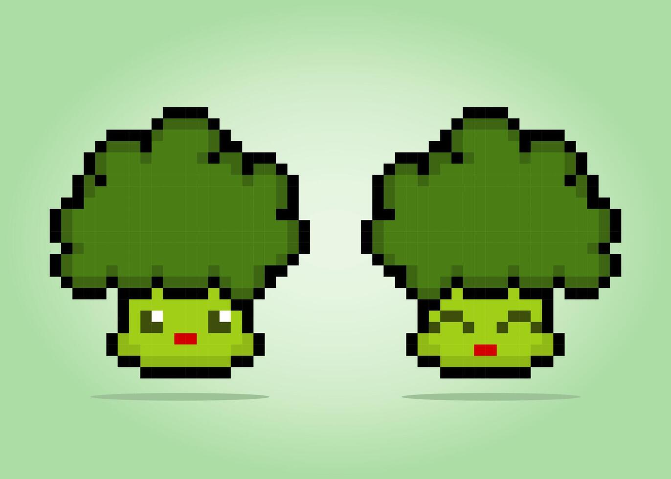 8 bit pixel broccoli karakters. plantaardige spelactiva in vectorillustraties. vector