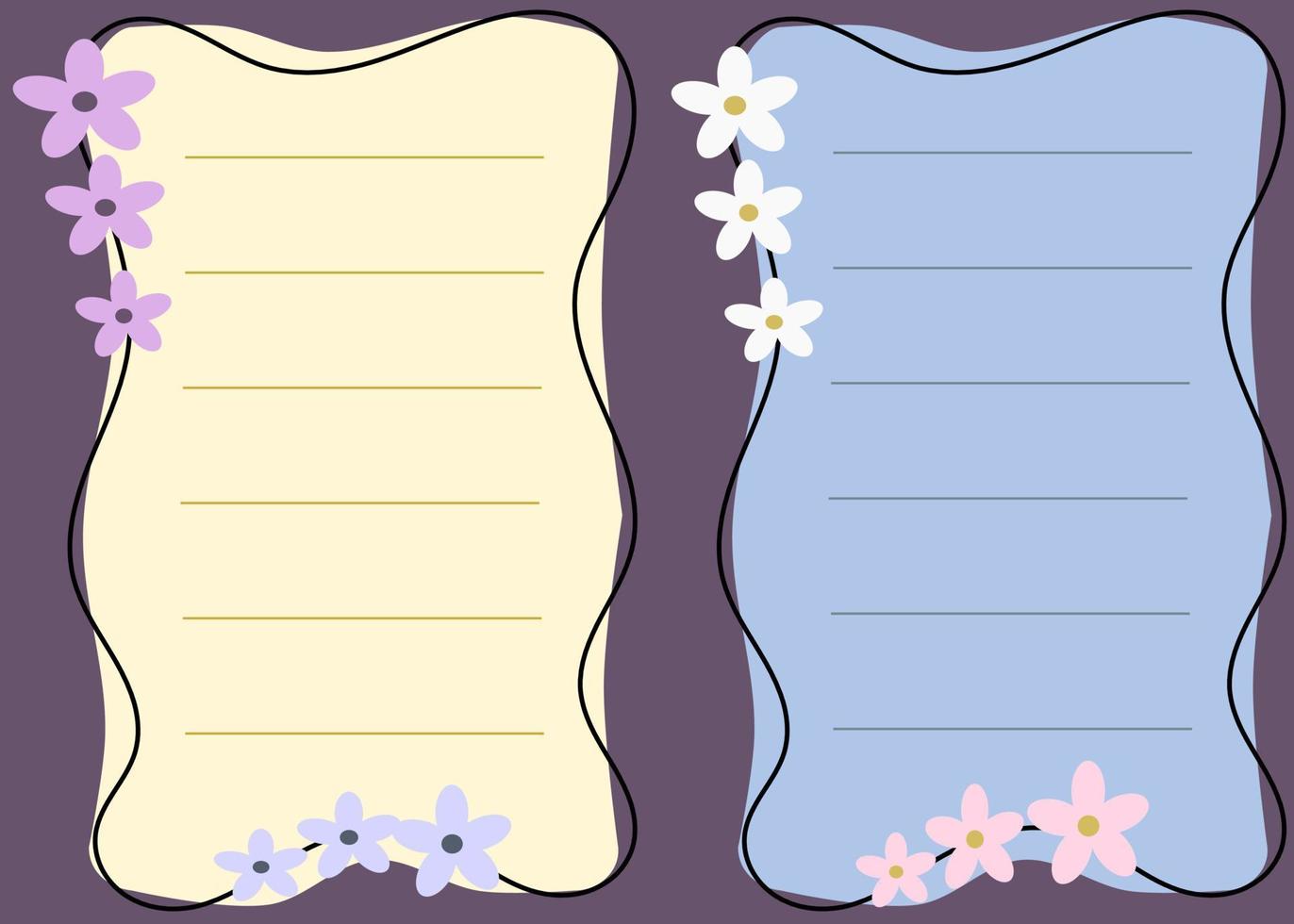 schattig kawaii notities. naar Doen lijst. weinig bloemen en golvend. vlak vector set.