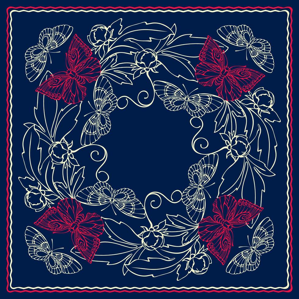 plein patroon met vlinders en bloemen. sjaal patroon. bandana. vector. vector