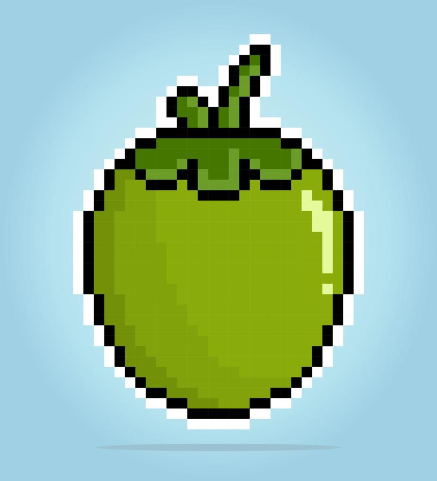 8-bits pixel kokosnoot. fruit in vector illustraties voor spel middelen en kruis naden.