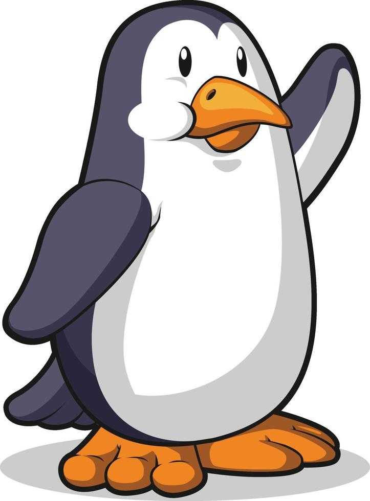 hallo pinguïn zwaaiende hand groet cartoon illustratie vector tekening