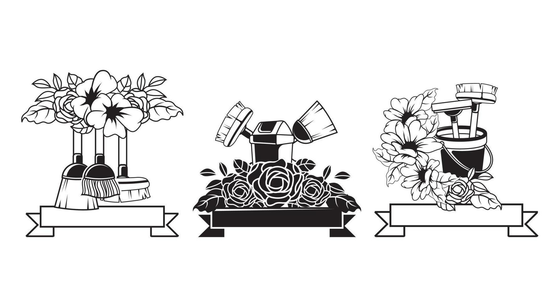 bloemen huis schoonmaak logo ontwerp sjabloon. schoonmaak gereedschap logo met bloemen. vector