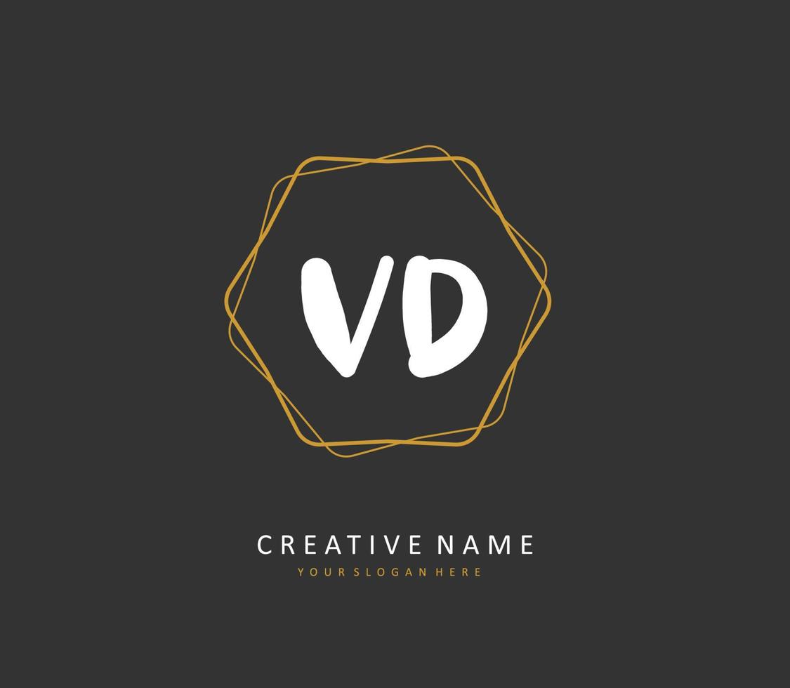 vd eerste brief handschrift en handtekening logo. een concept handschrift eerste logo met sjabloon element. vector