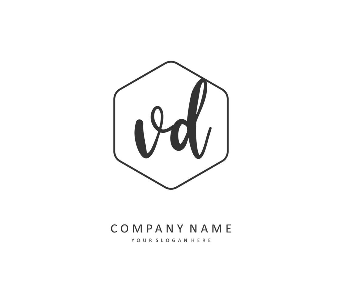 vd eerste brief handschrift en handtekening logo. een concept handschrift eerste logo met sjabloon element. vector