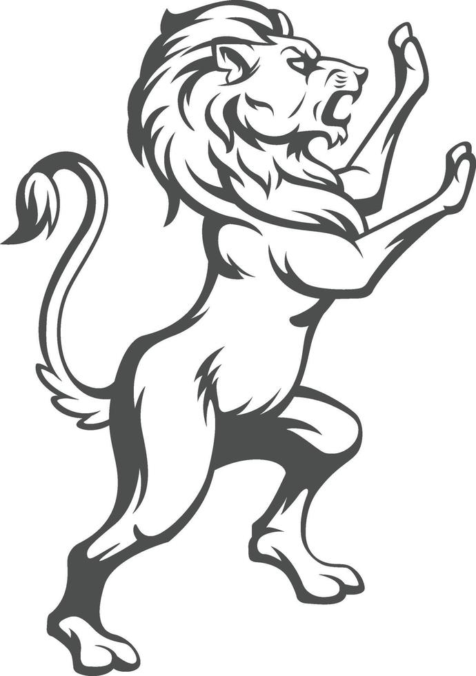 silhouet staande leeuw heraldische kuif wapen vector tekening