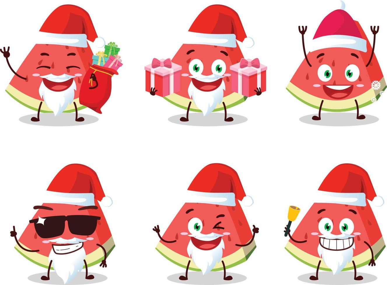 de kerstman claus emoticons met schuine streep van watermeloen tekenfilm karakter vector