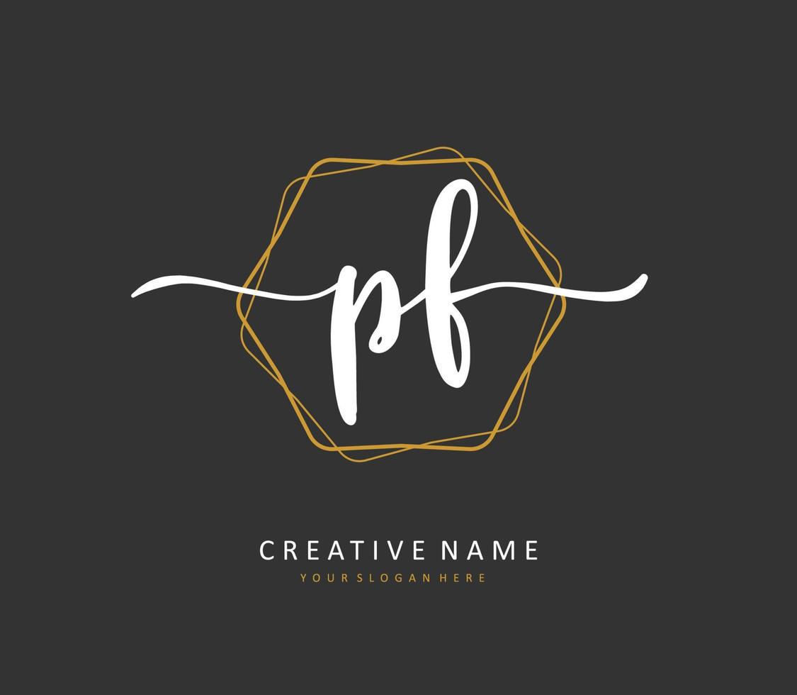 pf eerste brief handschrift en handtekening logo. een concept handschrift eerste logo met sjabloon element. vector