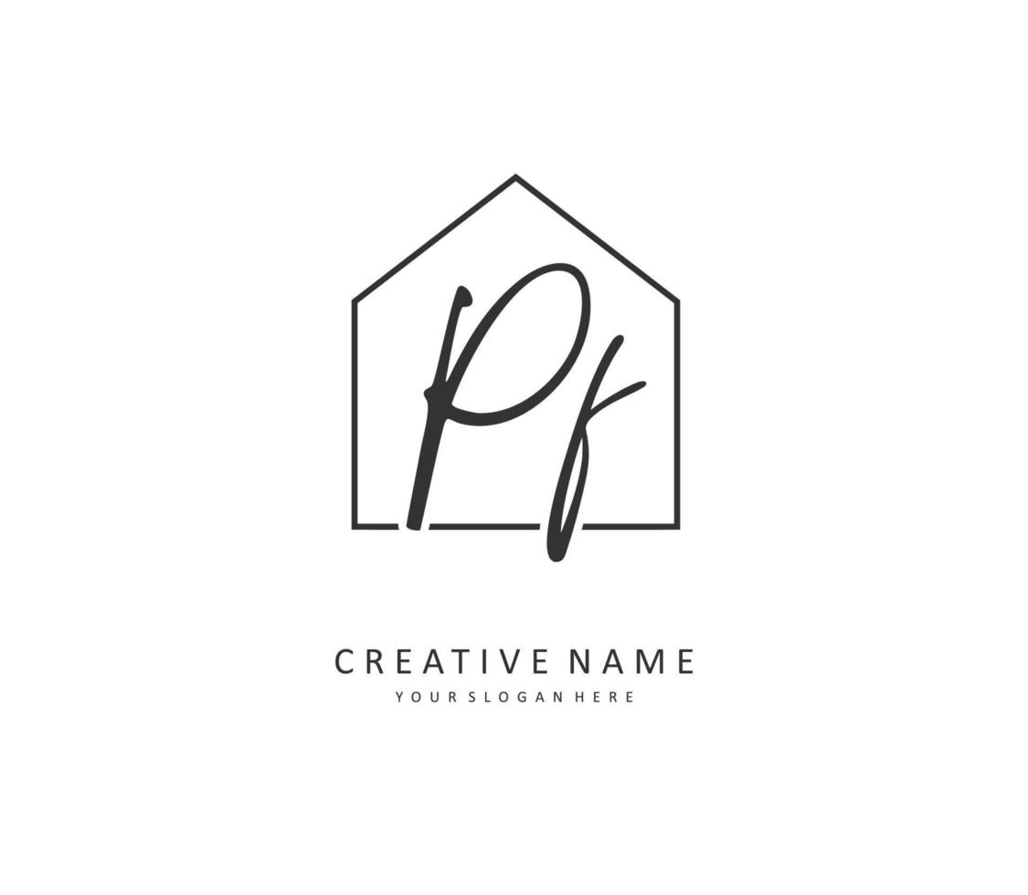 pf eerste brief handschrift en handtekening logo. een concept handschrift eerste logo met sjabloon element. vector