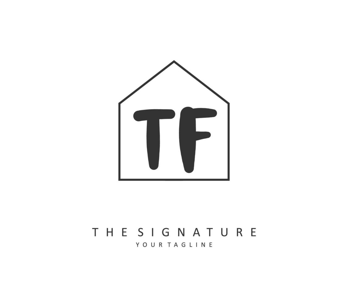 tf eerste brief handschrift en handtekening logo. een concept handschrift eerste logo met sjabloon element. vector