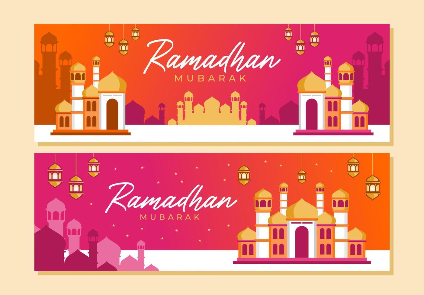 Ramadan Islamitisch banners verzameling in helling achtergrond. vector