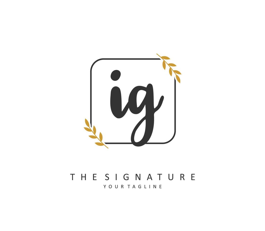 ig eerste brief handschrift en handtekening logo. een concept handschrift eerste logo met sjabloon element. vector