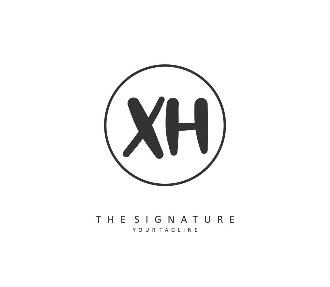 X h xh eerste brief handschrift en handtekening logo. een concept handschrift eerste logo met sjabloon element. vector