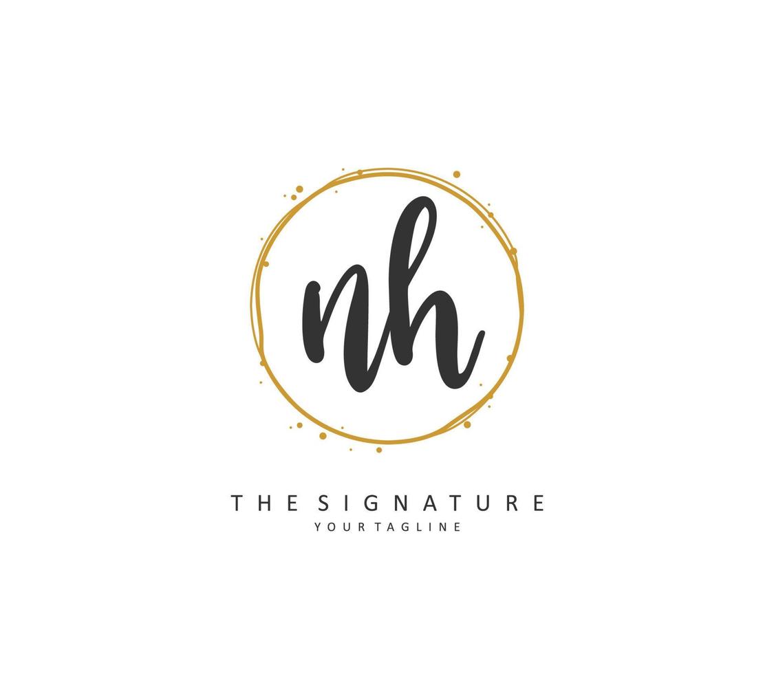 n h nh eerste brief handschrift en handtekening logo. een concept handschrift eerste logo met sjabloon element. vector