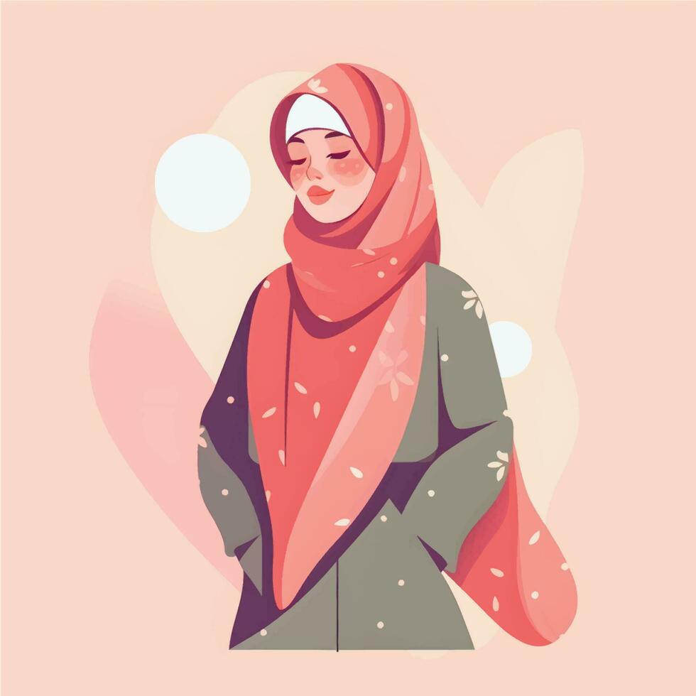 hijab meisje illustraties. vlak tekenfilm stijl beeltenis bescheiden gekleed classy Dames vector