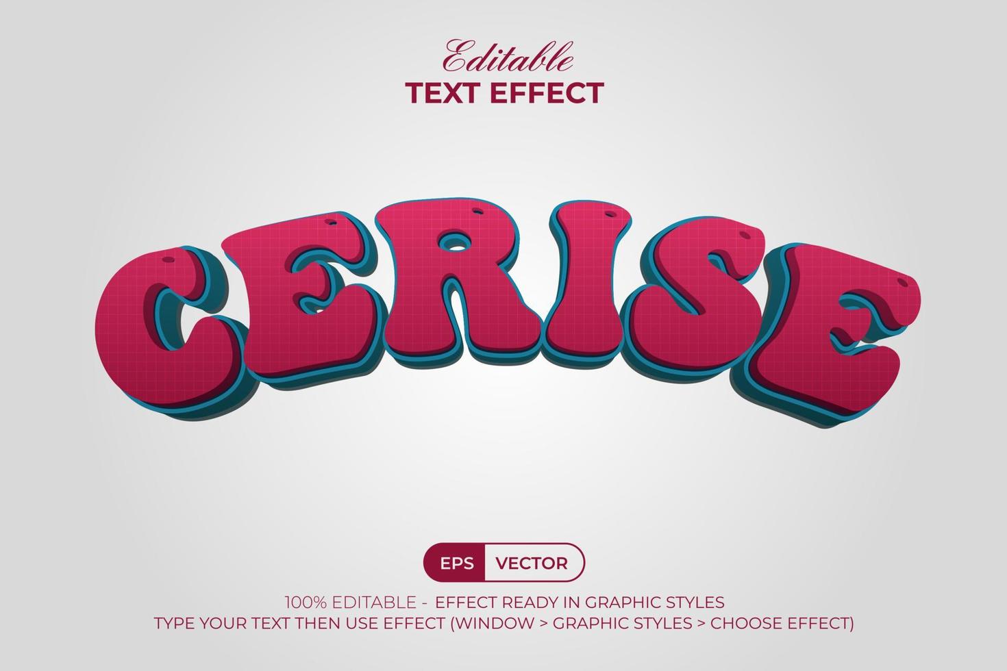 3d tekst effect gebogen stijl. bewerkbare tekst effect cerise kleur stijl. vector