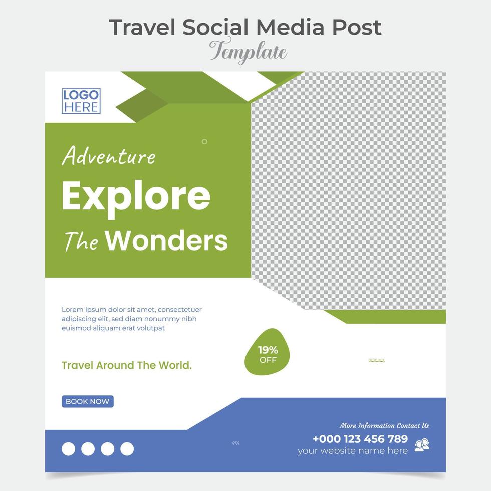 toerisme en reizen vakantie vakantie sociaal media post en plein folder post banier sjabloon ontwerp vector