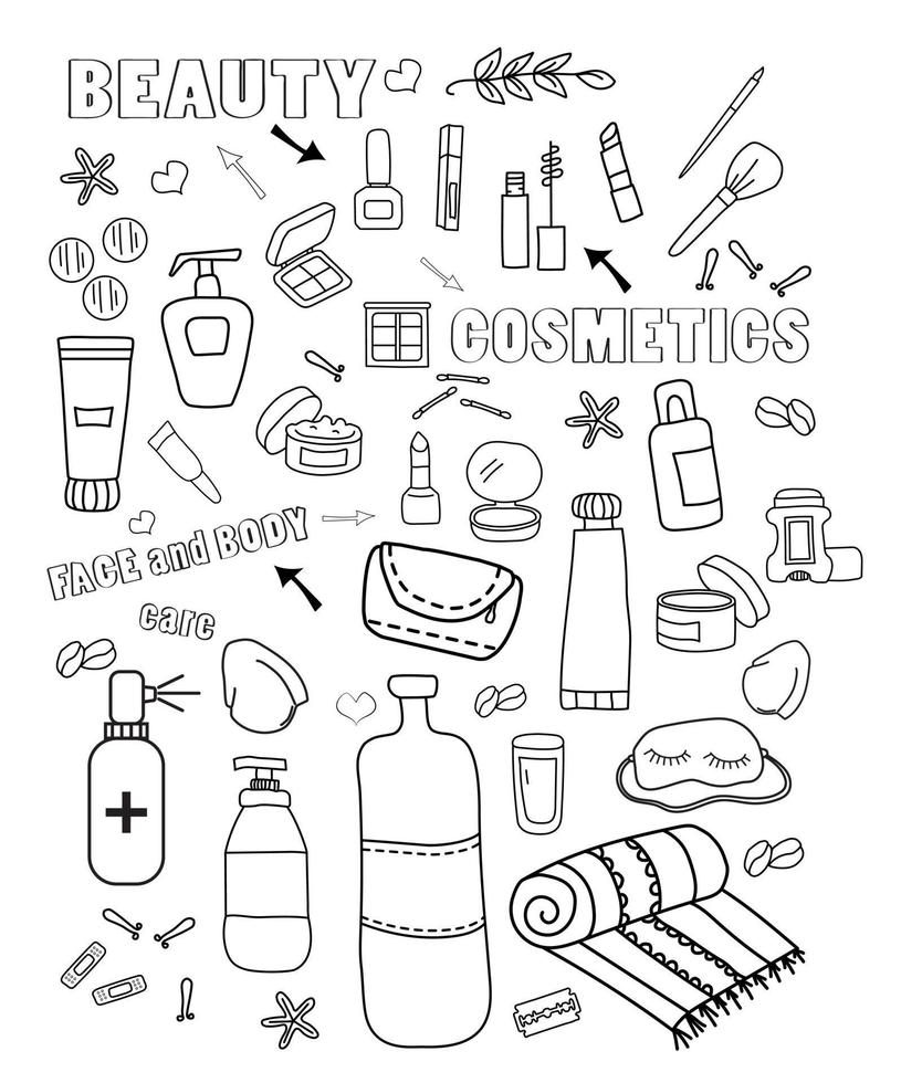 cosmetica reizen doodle set vector