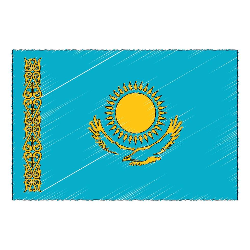 hand- getrokken schetsen vlag van Kazachstan. tekening stijl icoon vector