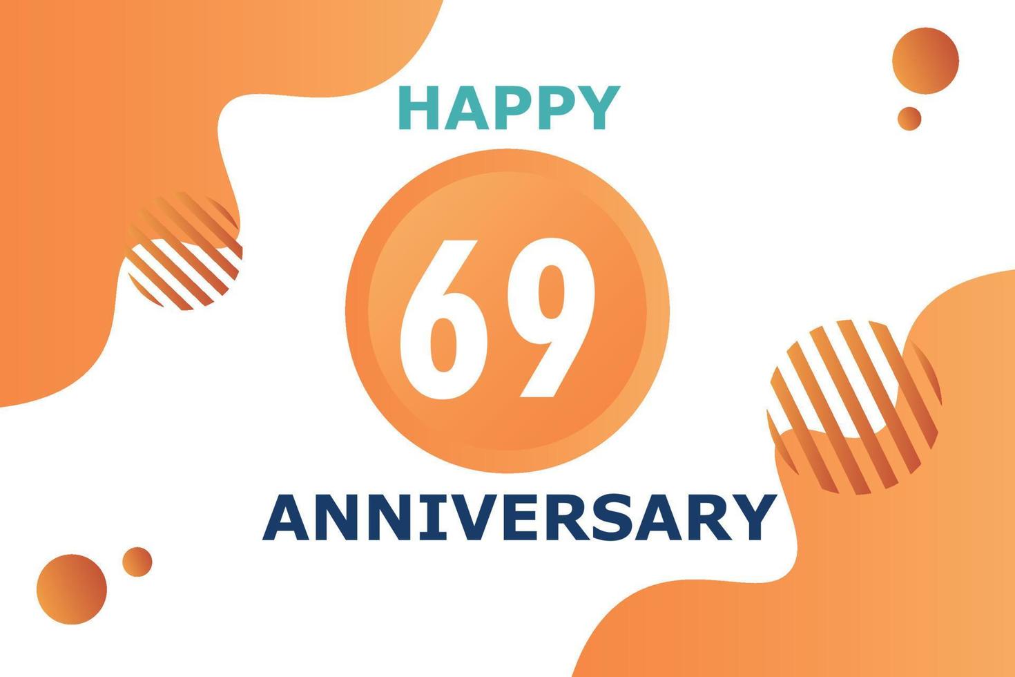 69 jaren verjaardag viering meetkundig logo ontwerp met oranje blauw en wit kleur aantal Aan wit achtergrond sjabloon vector