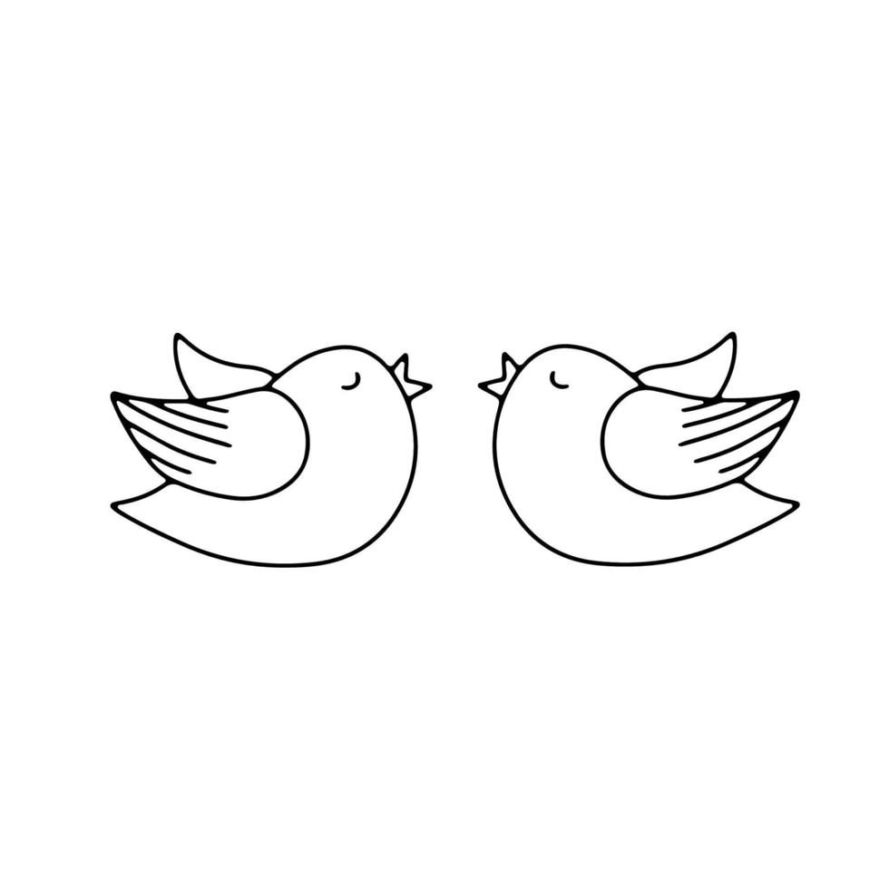 twee schattig gestileerde vogels. vector lijn tekening illustratie geïsoleerd Aan wit achtergrond. symbool van liefde en bruiloft Aan Valentijnsdag dag