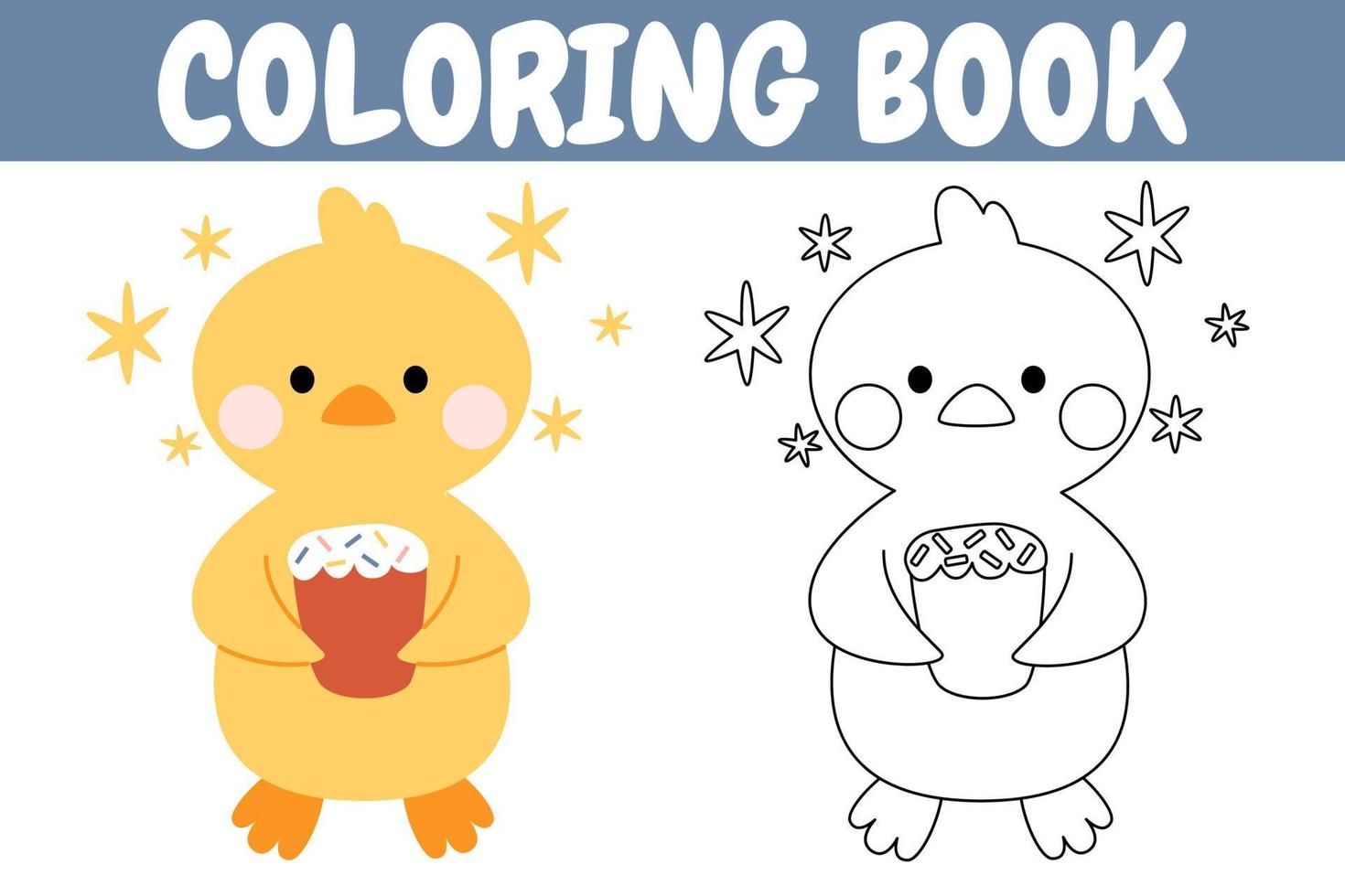 kleur boek voor kinderen. kawaii schattig kippen, eendjes. gelukkig Pasen. vrolijk karakter. zwart contour silhouet. geïsoleerd Aan wit achtergrond. vector