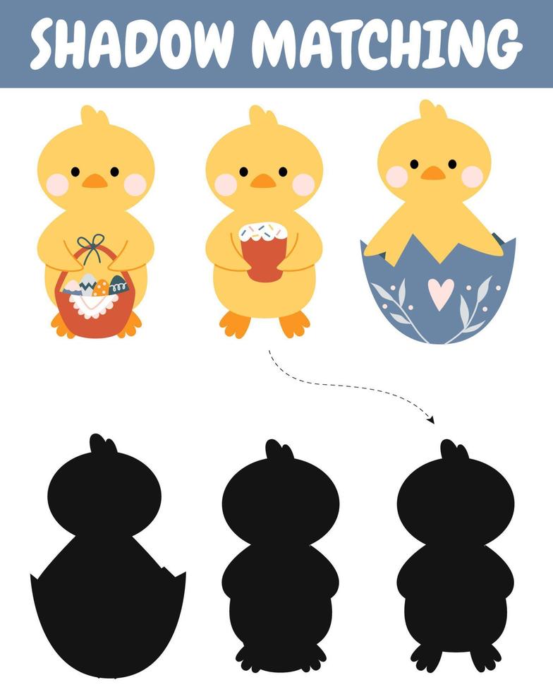 schattig konijntjes, konijnen schaduw bij elkaar passen werkzaamheid voor kinderen. gelukkig Pasen. vind de correct silhouet afdrukbare werkblad. vector kawaii tekenfilm illustratie voor orthodox Pasen.