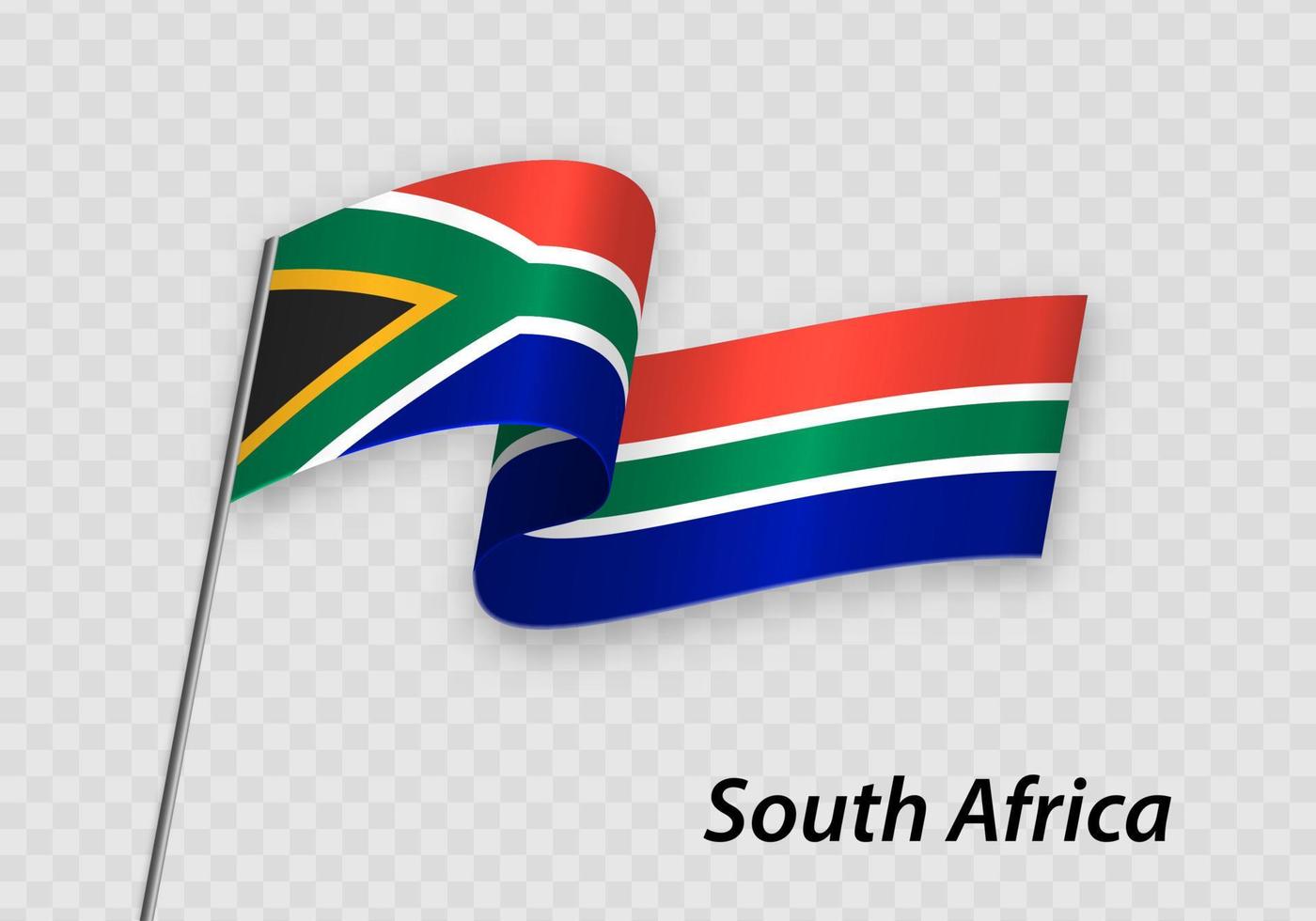 wapperende vlag van zuid-afrika op vlaggenmast. sjabloon voor independen vector