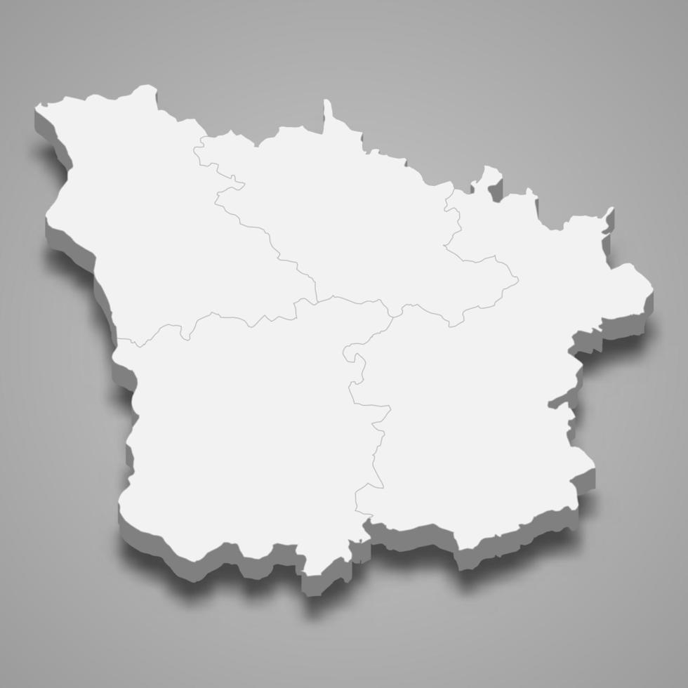 3d isometrische kaart van nieuw is een afdeling in Frankrijk vector