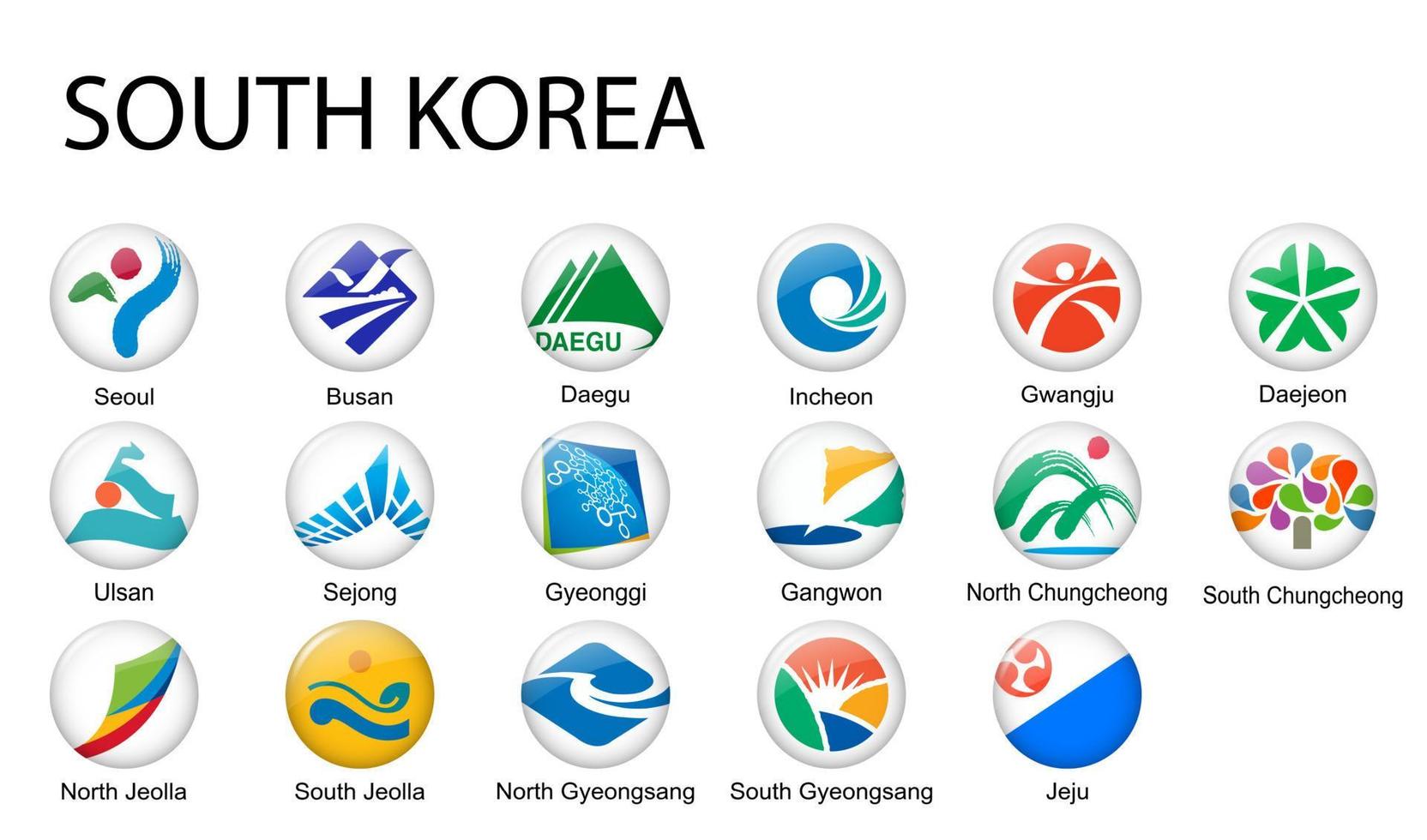allemaal vlaggen van Regio's van zuiden Korea sjabloon voor uw ontwerp vector