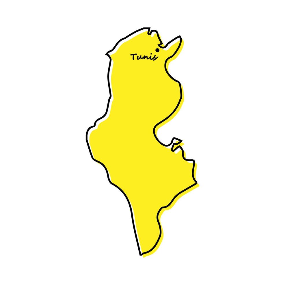 gemakkelijk schets kaart van Tunesië met hoofdstad plaats vector