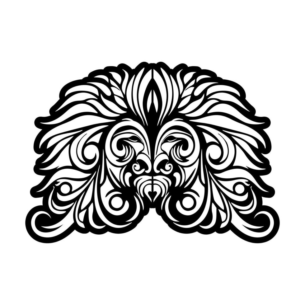 schets vector tatoeëren van een polynesisch god masker, in zwart en wit.