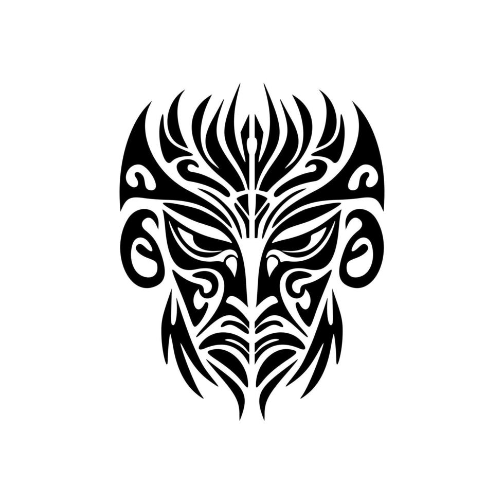 vector tatoeëren schetsen van een zwart en wit polynesisch god masker.