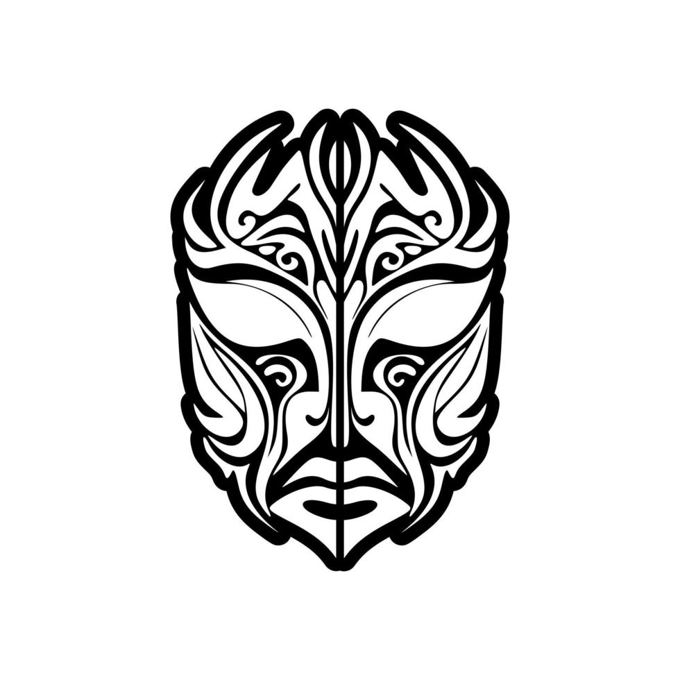 vector tatoeëren schetsen van een zwart en wit masker van een polynesisch god.