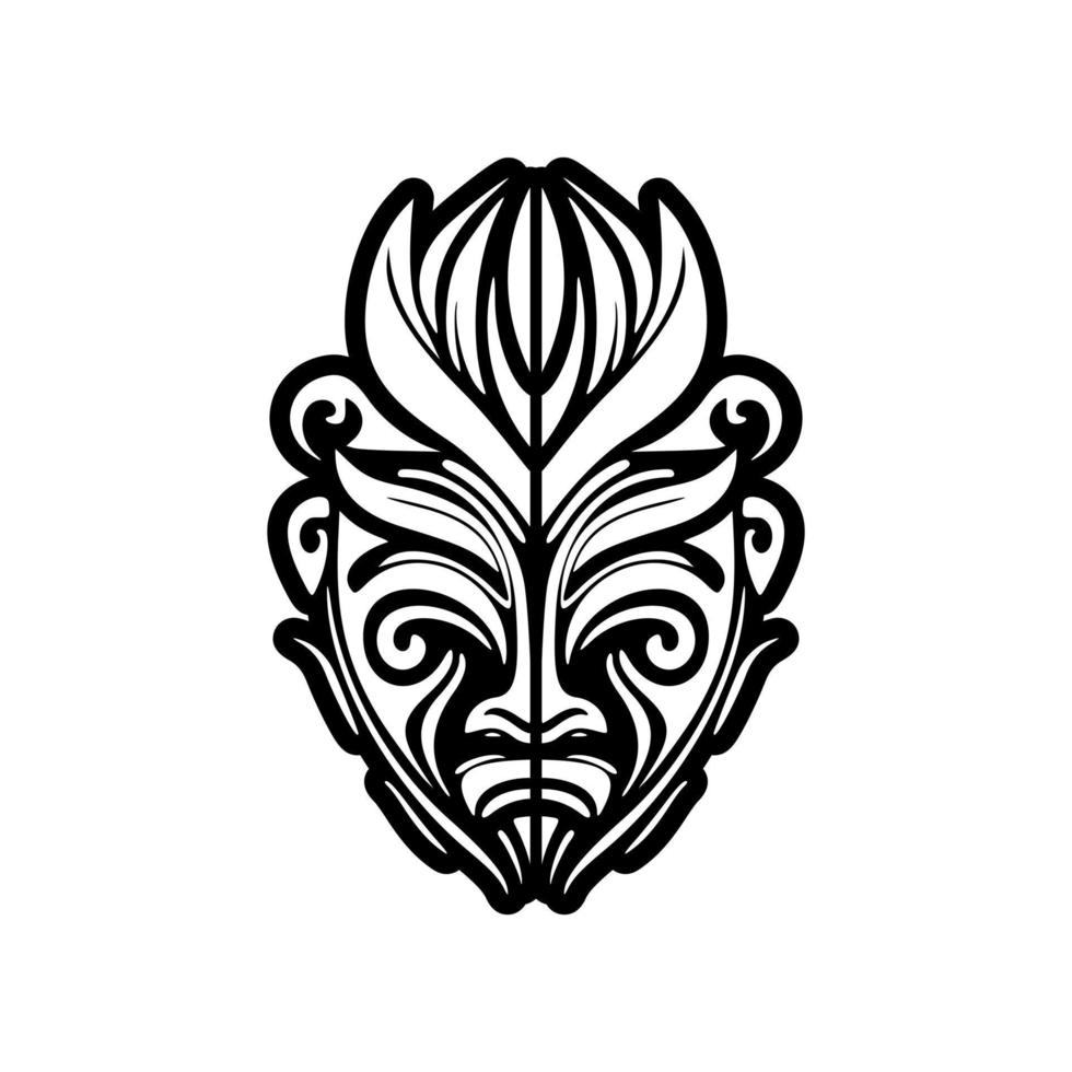 vector illustratie van een polynesisch god masker in zwart en wit. ideaal voor een tatoeëren ontwerp.