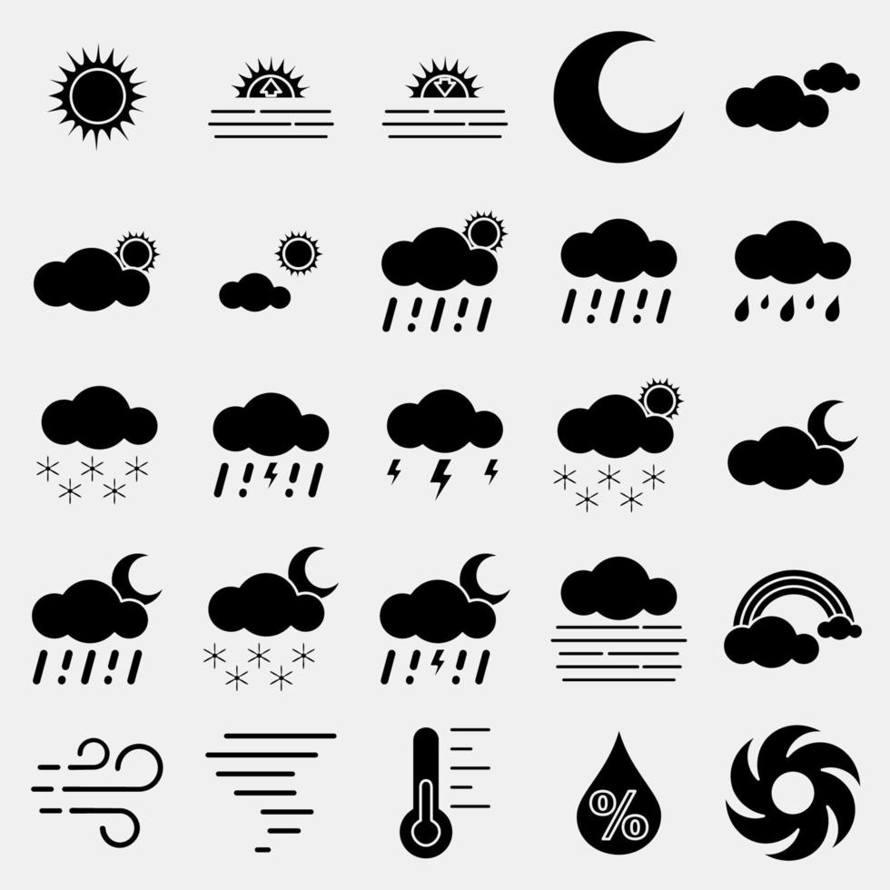 icoon reeks van het weer. weer elementen symbool. pictogrammen in glyph stijl. mooi zo voor afdrukken, web, smartphone app, affiches, infografieken, logo, teken, enz. vector
