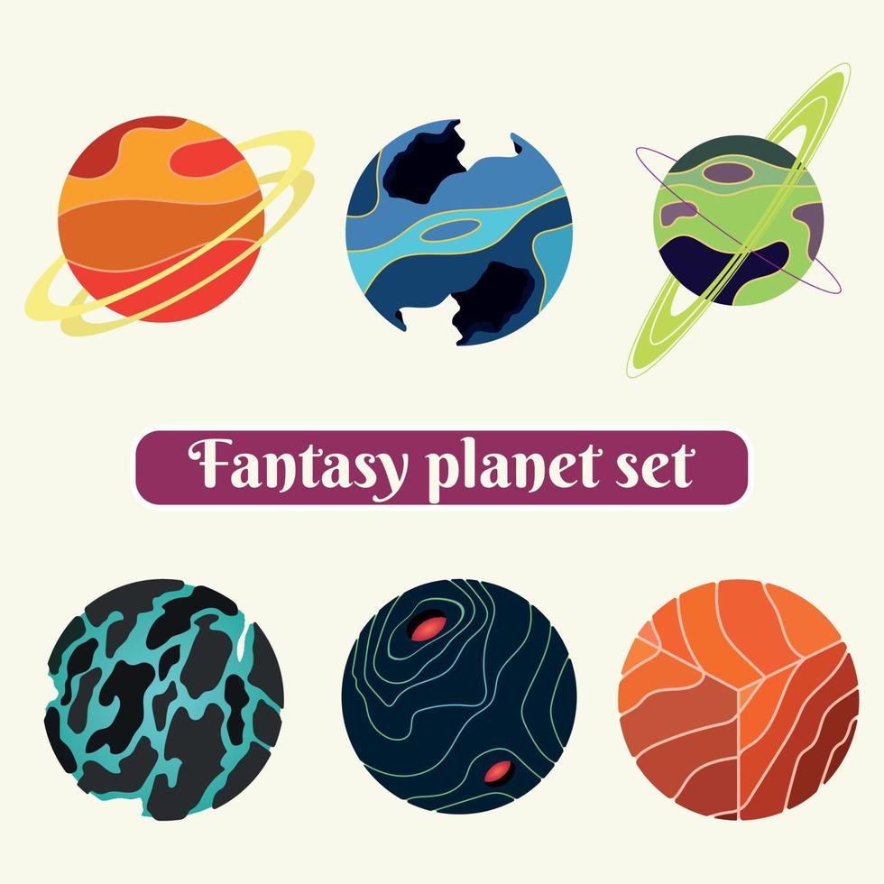 reeks van gekleurde sci fi fantasie planeet pictogrammen vector illustratie