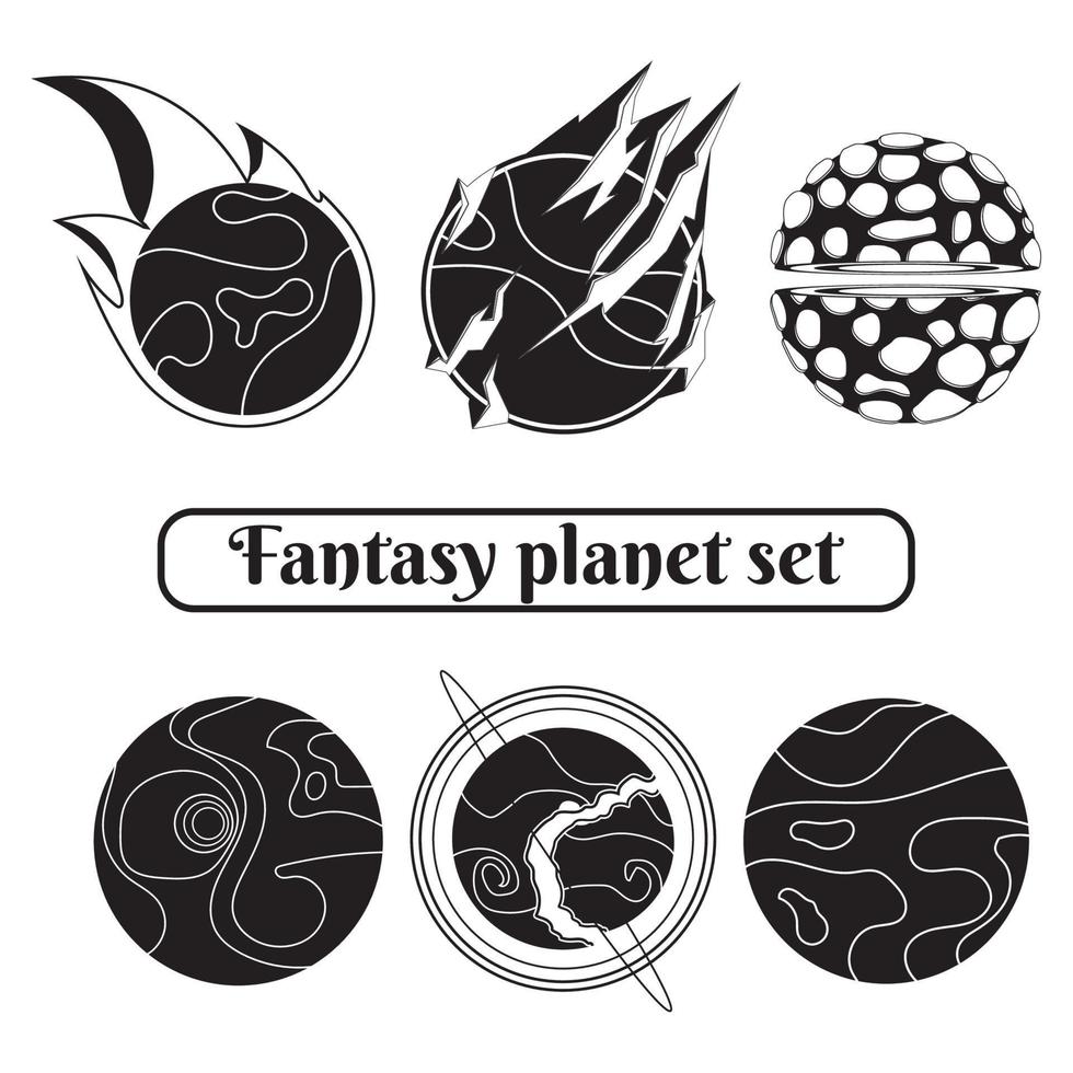 reeks van silhouetten van sci fi fantasie planeten vector illustratie