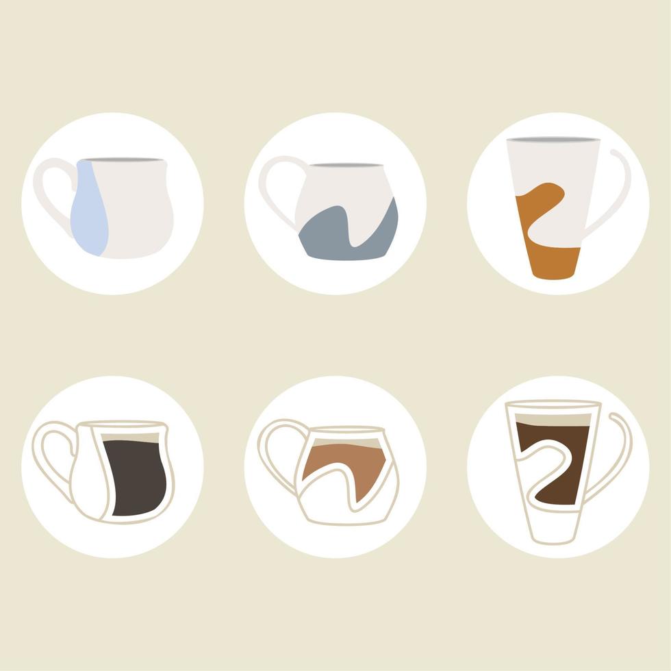 reeks van gekleurde abstract koffie kop pictogrammen vector illustratie