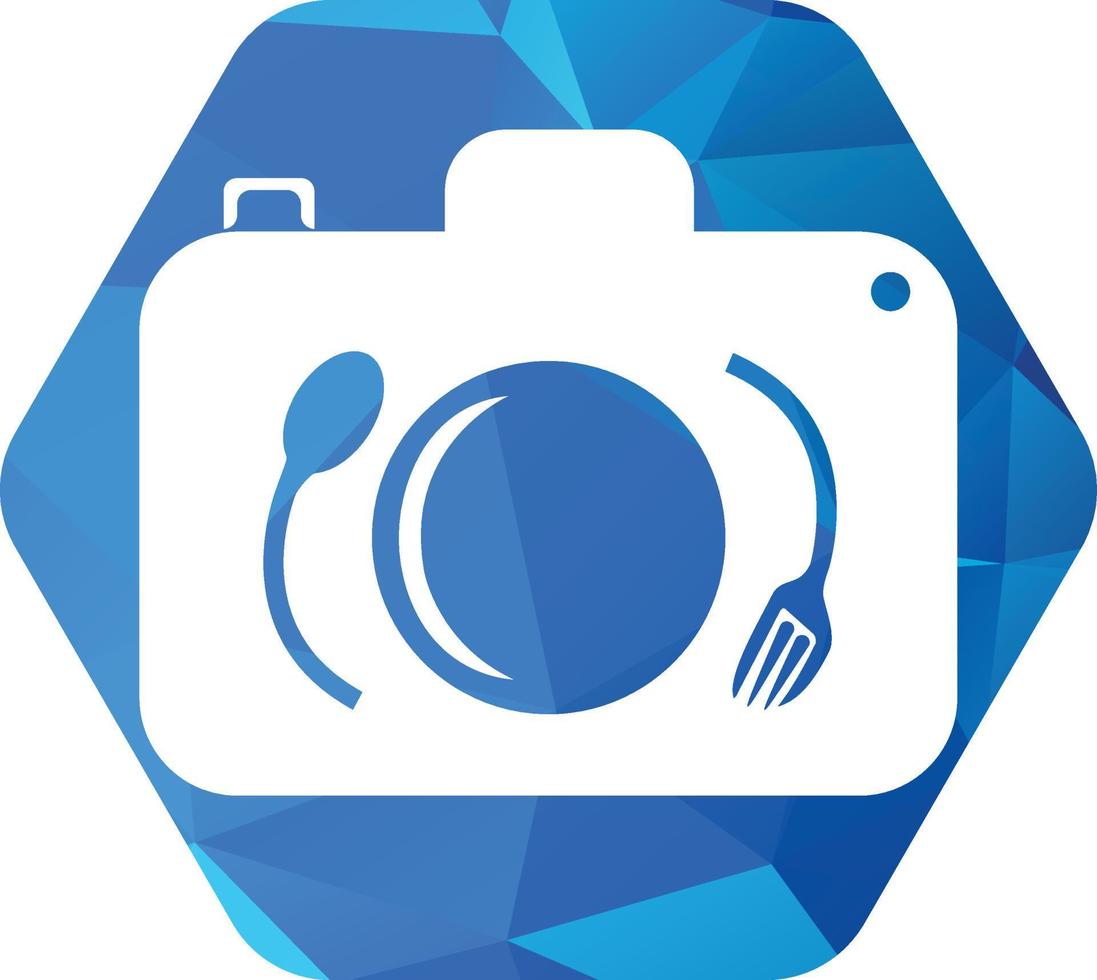 voedsel foto vector logo sjabloon. deze ontwerp gebruik camera logo met bord, lepel en vork. geschikt voor bedrijf, fotograaf, vlog