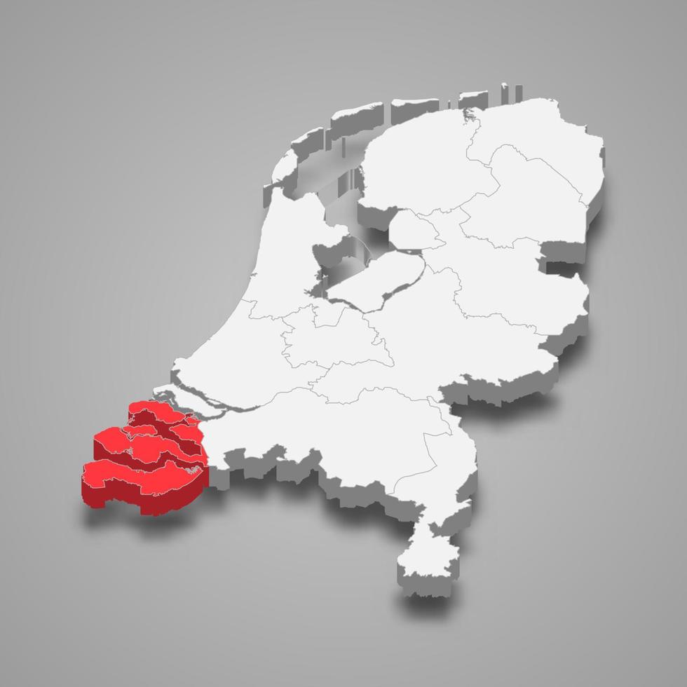 zeeland provincie plaats binnen Nederland 3d kaart vector