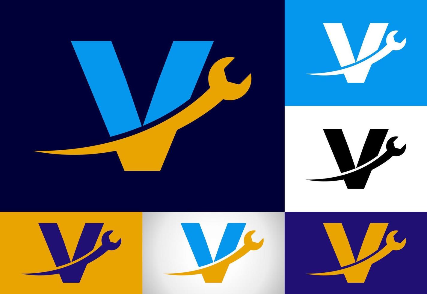 grafisch alfabet v met moersleutel. logo voor mechanisch, technologie, reparatie onderhoud , automotive bedrijf vector