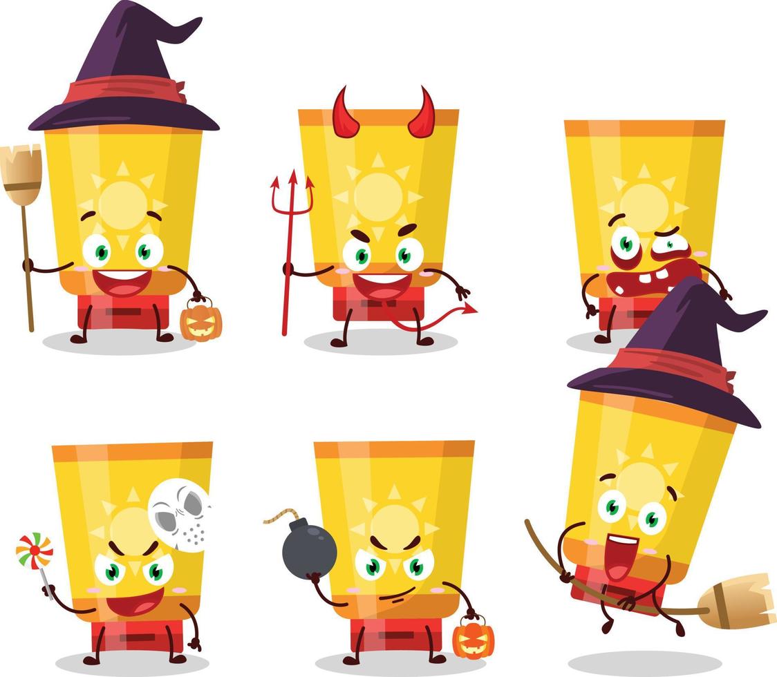 halloween uitdrukking emoticons met tekenfilm karakter van zon blok vector