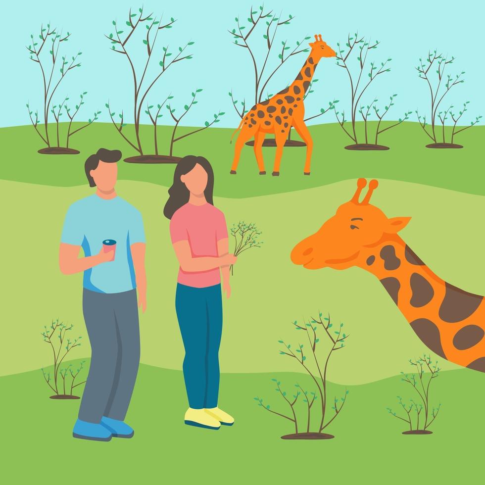 koppel in de dierentuin met giraffen vector