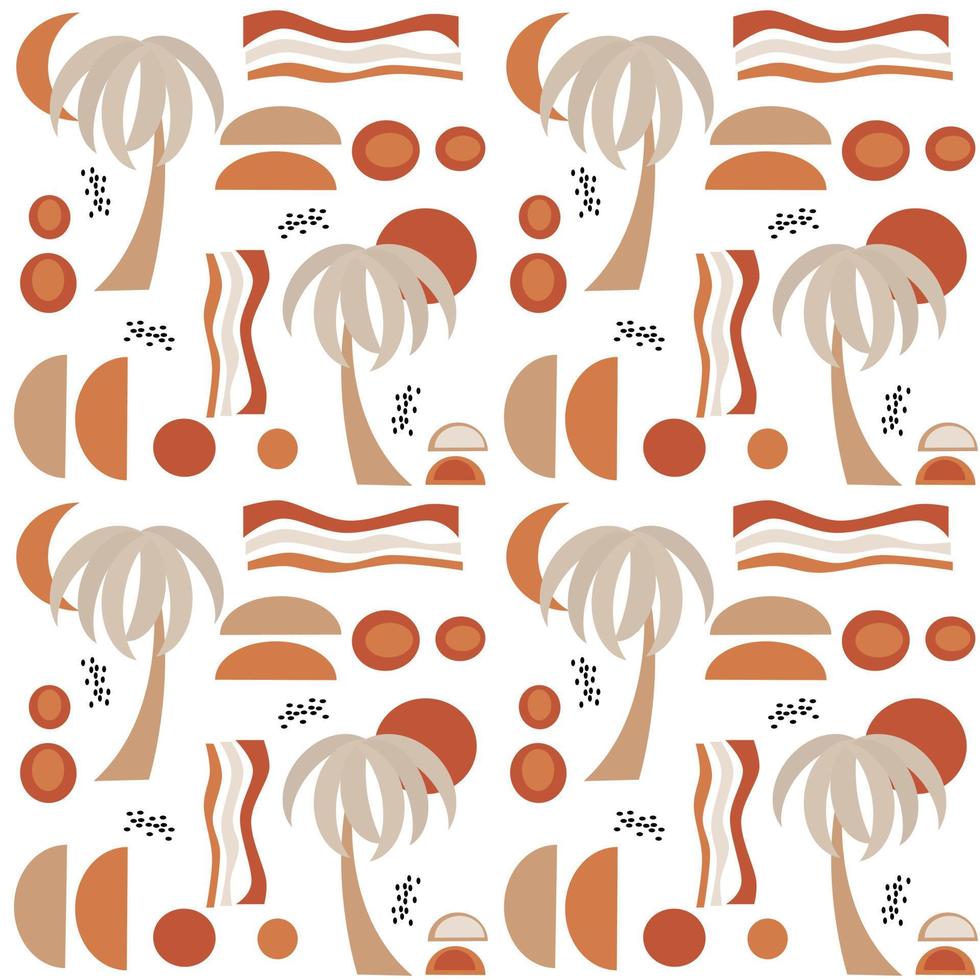 schattig modern terracotta abstract naadloos vector patroon achtergrond illustratie met palm bomen en meetkundig vormen