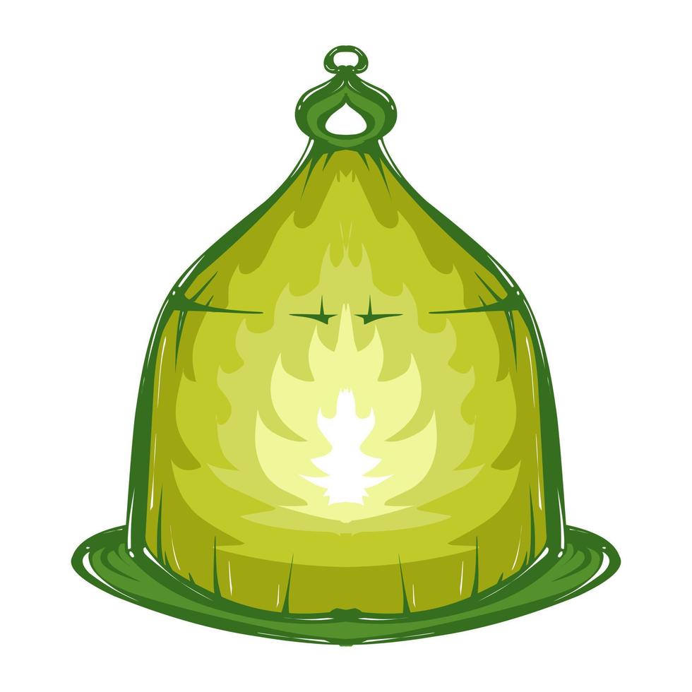 illustratie van een groen lantaarn met een geel vlam Aan de thema van Ramadan, eid al-fitr en eid al-adha vector
